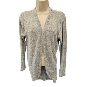 Plush knit open front grey cardigan sweater L teacher casual office winter top